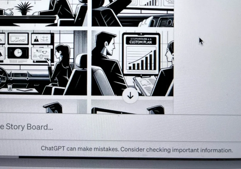 Storyboard frames generated from a written scene sequence inside an AI chat workflow