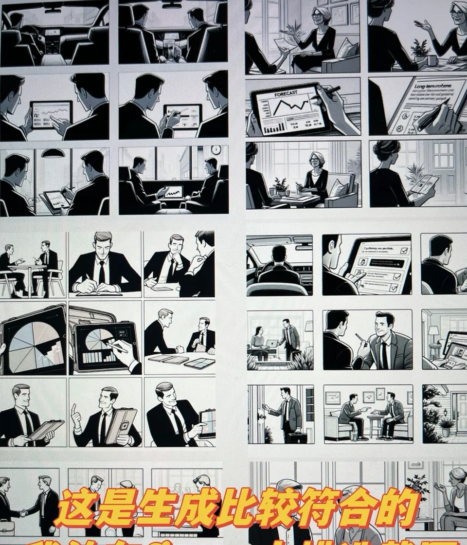 Grid of storyboard panels showing an AI-generated sequence for a visual pitch