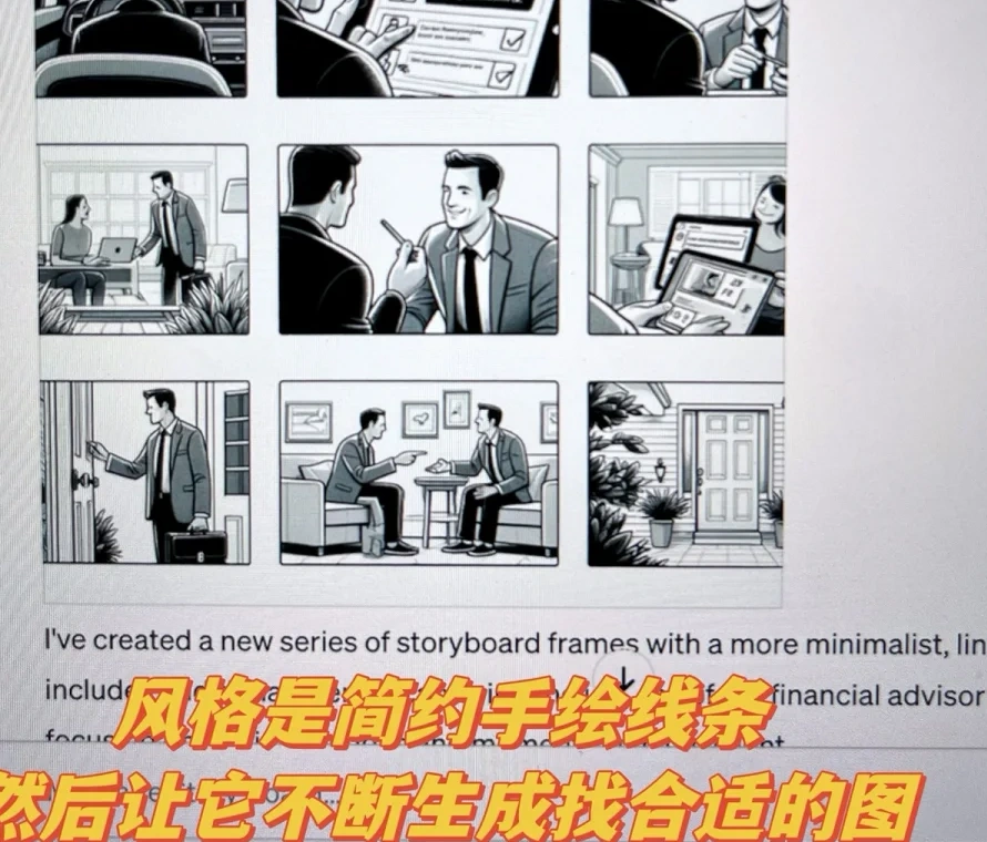 A second batch of minimalist storyboard variations generated by an AI tool