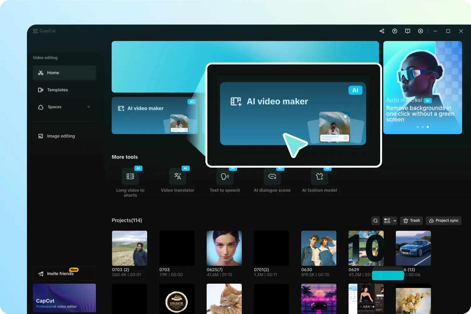 CapCut AI video editor screen used to convert a still design into a motion clip