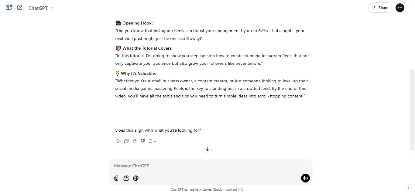 GPT video script prompt template showing how to brief ChatGPT for a tutorial video intro