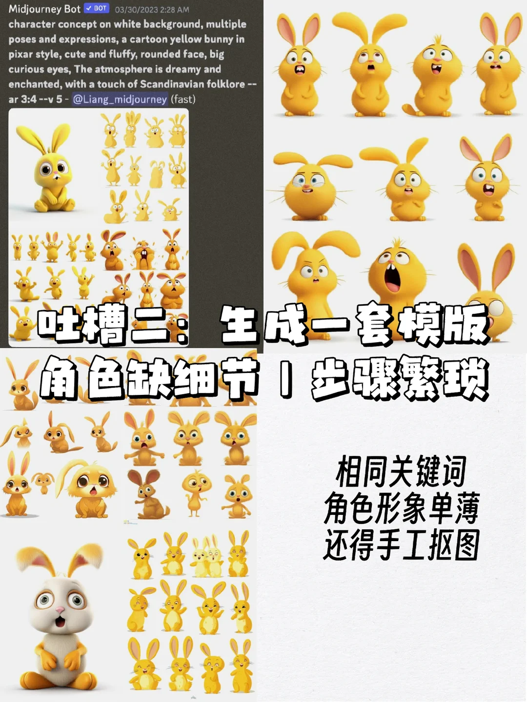 Same Midjourney rabbit character shown across multiple new scene variations
