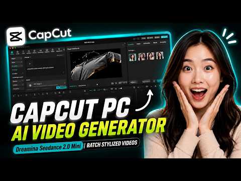 YouTube thumbnail showing how to make AI videos in CapCut PC with Dreamina Seedance 2.0 Mini