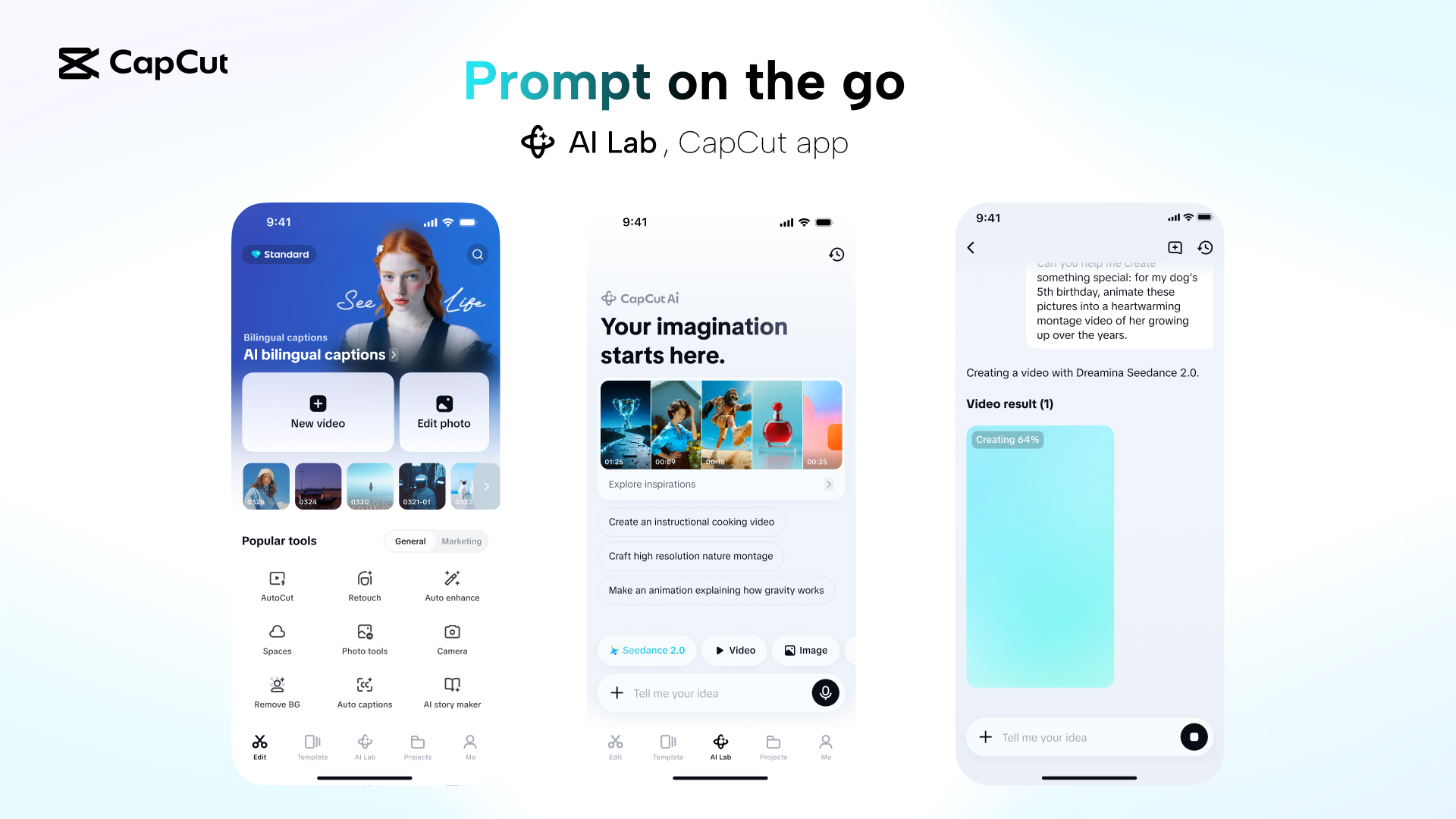 CapCut Seedance 2.0 product interface with generation controls and preview area