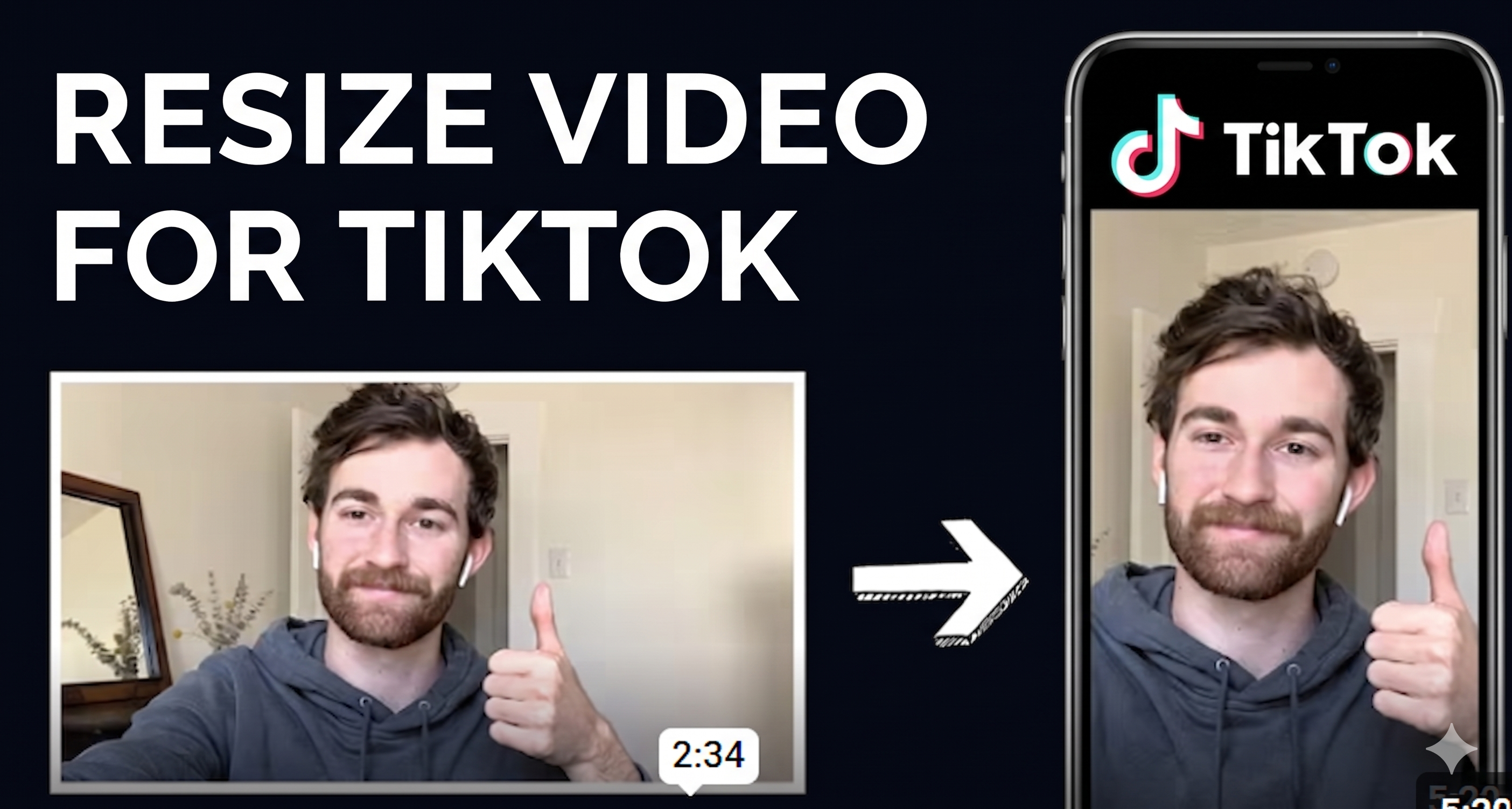 Landscape resize example letterboxed inside a TikTok-style vertical player